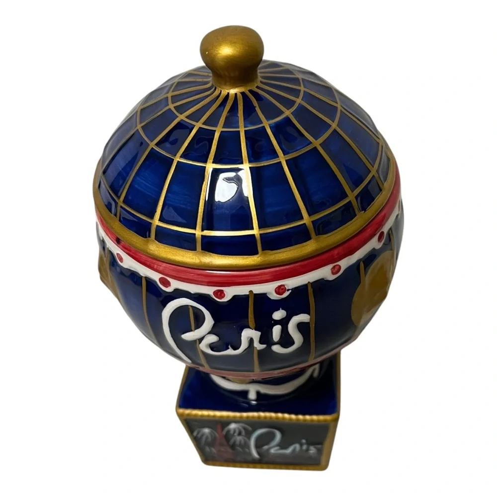 Paris Las Vegas Souvenir Drink Glass Ceramic Blue and Gold Globe Home Decor